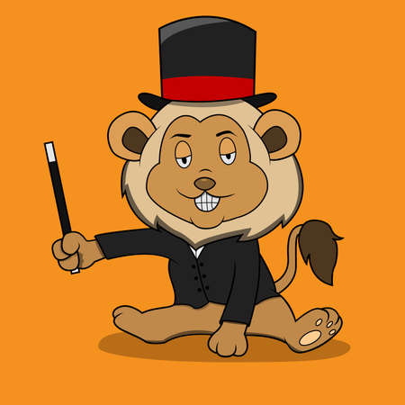 Character Magic Lion, Orange Colors Background, Mascot, Icon, Character or Logo, Vector and Illustration.のイラスト素材