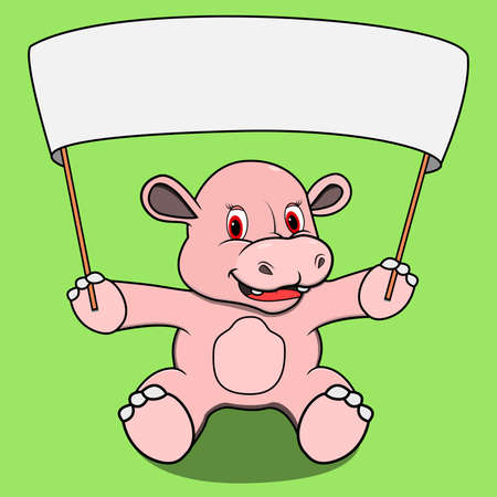 Character Hippopotamus With Big Blank Banner, Green Colors Background, Mascot, Icon, Character or Logo, Vector and Illustration.
のイラスト素材