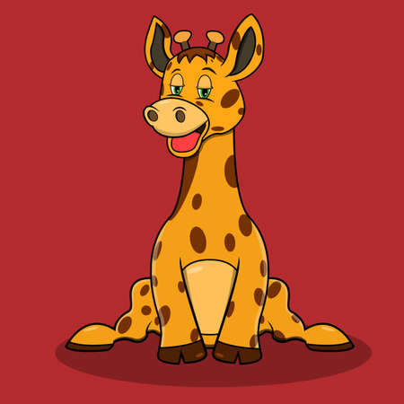 Character Giraffe With Relax Expression, Red Colors Background, Mascot, Icon, Character Vector and Illustration.のイラスト素材