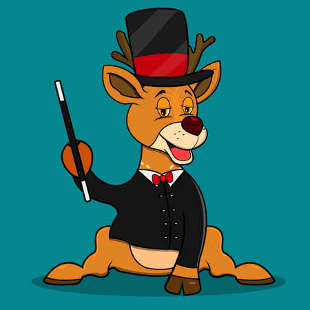 Character DeerWith Magician Costum, Blue Navy Red Colors Background, Mascot, Icon, Character or Logo, Vector and Illustration.のイラスト素材