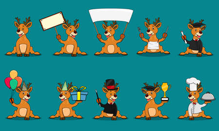 Ten Models Character Deer For Illustration, Blue Colors Background, Mascot, Icon, Character or Logo, Vector and Illustration.のイラスト素材