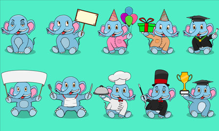 Ten Model Character Elephant, Turquoise Blue Colors Background, Mascot, Icon, Character or Logo, Vector and Illustration.&#xA;のイラスト素材