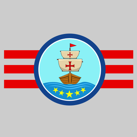 Happy Columbus Day America With Ship on Sea, Circle Label, Cartoon, Mascot, Animals, Character, Vector and Illustration.のイラスト素材