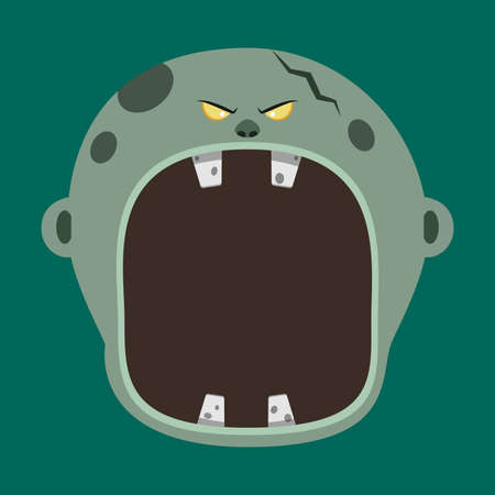 Halloween character design with  Big Grey Zombie Character Head  and Open mouth , Vector and Illustration.のイラスト素材