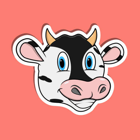 Animal Face Sticker With Cow Character Design. Vector and Illustrationのイラスト素材