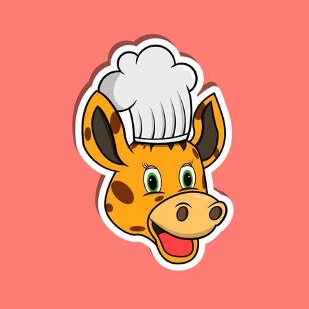Animal Face Sticker With Giraffe Wearing Chef Hat. Character Design. Vector and Illustrationのイラスト素材