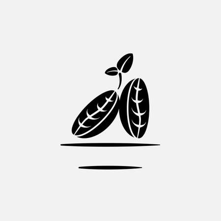 Coffee Cup Logo Design Template With Two Beans Coffee and Leaf . Coffee Shop Label. Logo, Icon, and Label Design. Vector And Illustration.のイラスト素材