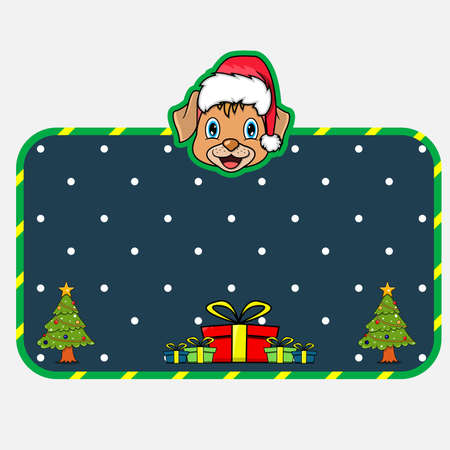 Christmas and New Year Greeting Card With Dog Character Design. Head Animal Wearing Christmas Hat. Vector And Illustration.のイラスト素材