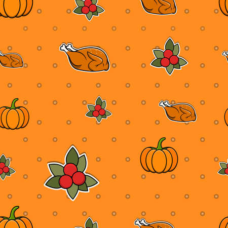 Cute seamless Country Fall patterns for Wallpapers and Wall Design With Pumpkins, Chickens, and Cherrys. Vector and Illustration.のイラスト素材
