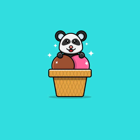 Cute Baby Panda On Ice Cream. Character, Logo, Icon And Inspiration Design. Vector And Illustration.のイラスト素材