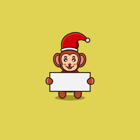 Cute Baby Monkey Bring Blank Paper, Santa Clause Costume. Character, Mascot, Logo, Cartoon, Icon, and Cute Design. Vector and Illustration.のイラスト素材