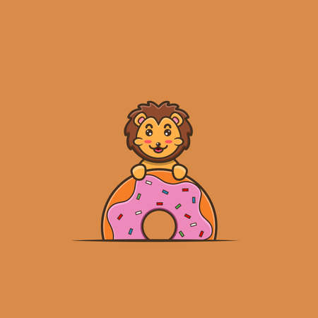 Cute Baby Lion Donuts. Character, Mascot, Icon, Logo, Cartoon and Cute Design. Vector and Illustration.のイラスト素材