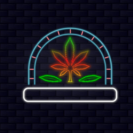 Cannabis Label With Neon Style. Vector and Illustrationのイラスト素材
