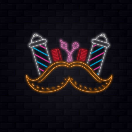 Barbershop Logo with mustache, combs and scissors.Vector and Illustrationのイラスト素材