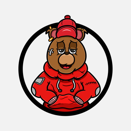 Bear Cartoon Cirlcle Logo With Hoodie Shirts. Vector and Illustration.のイラスト素材