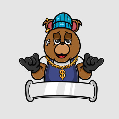 Mascot Bear Rapper Logo. Vector And Illustration.のイラスト素材