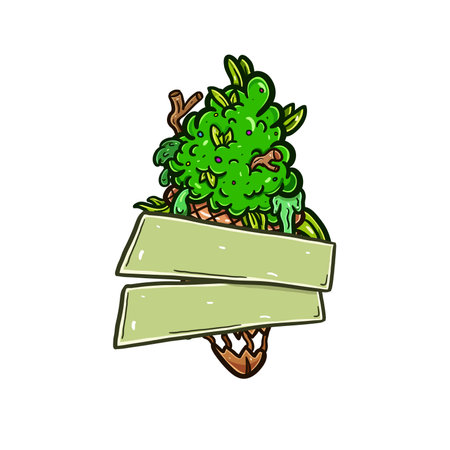 Cartoon Mascot of Weed Bud Ice Cream with Blank Sign. Vector and Illustration.のイラスト素材
