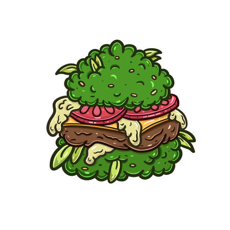 Cartoon Mascot of Weed Bud Burger Logo. Vector and Illustration.のイラスト素材