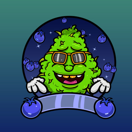 Weed Bud Cartoon With Blueberry Flavor. Weed Design For Logo, Label and Packaging Product. Vector and Illustration.のイラスト素材