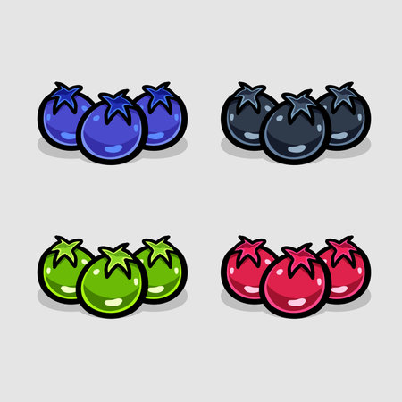 Blueberry Cartoon With Four Color Different. Simple Effect. Vector and Illustration.のイラスト素材