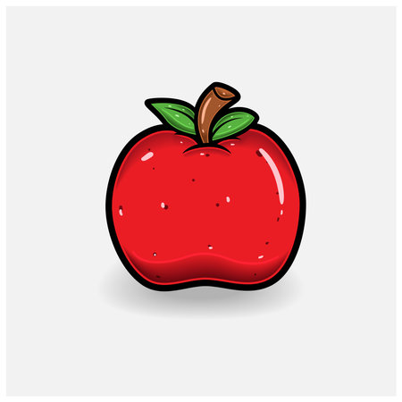 Apple Fruit Cartoon With Simple Gradient and Details. Vector and Illustration.のイラスト素材