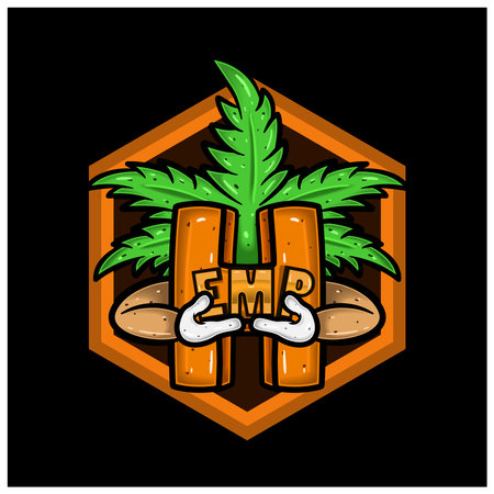 Hexagon Sticker Logo and Letter H with Weed Leaf Cartoon Character. Perfect for Logo and Product Label. Vectors and Illustrations.のイラスト素材