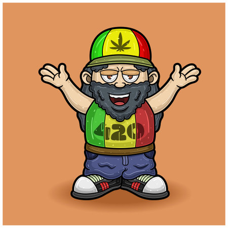 Happy Rastaman People Mascot Character Cartoon. Vectors Illustrations.のイラスト素材