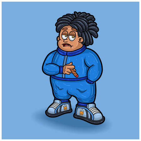 A Fat Boy With Cigarette and Rapper Style. Mascot Character Cartoon. Vector Illustrations.のイラスト素材