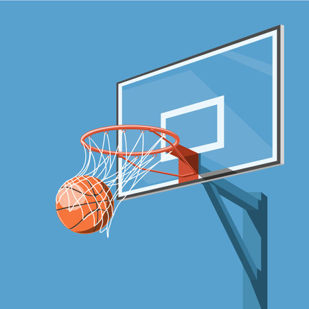 Basketball hoop and ball isolated on blue background. Vector illustration.のイラスト素材