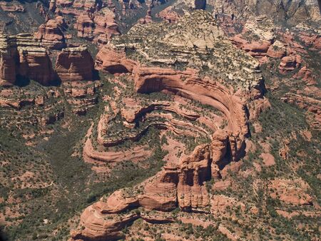 An aerial shot of one of the many pocket canyons west of Sedona, Arizona and just east of Enchantment resortの写真素材
