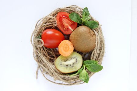 Creative still life with fruits and vagetablesの写真素材