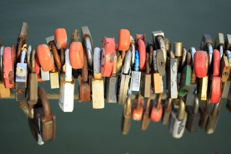 bright color locks on the wireの写真素材
