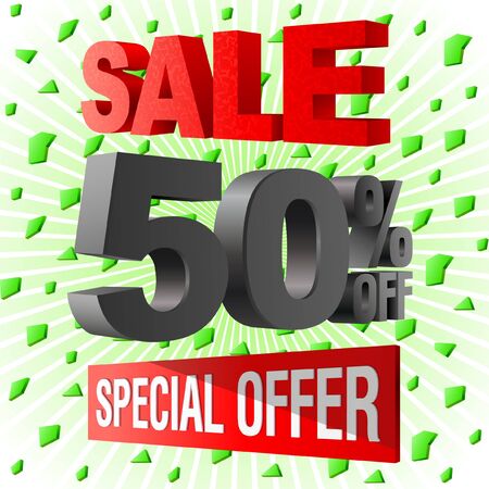 Sale special offer 3d advetising block. Green decorative backgroundのイラスト素材