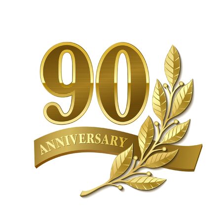 Anniversary gold plated label. 90 yearsのイラスト素材