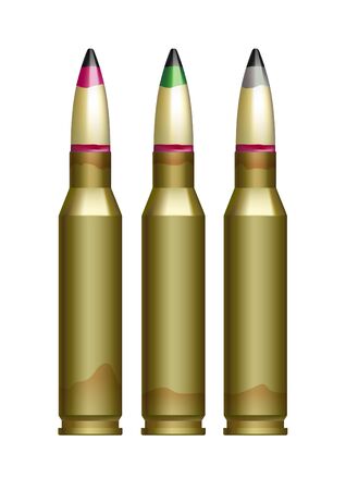 Large caliber guns cartridge with bullets marked of different colors.のイラスト素材