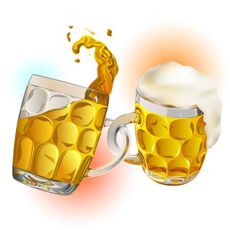 Beer mugs of glass connected as a chain link. This is a friendship party idea.のイラスト素材