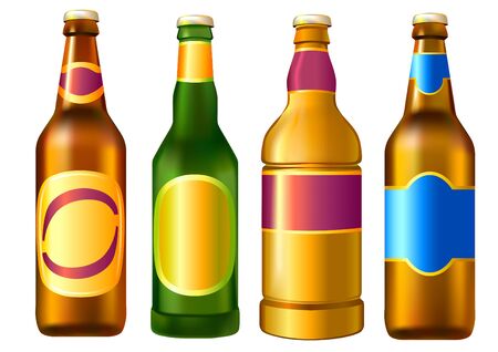 Beer bottles set isolated on whiteのイラスト素材