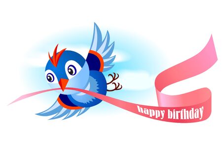 Fun cartoon bird with greeting ribbonのイラスト素材