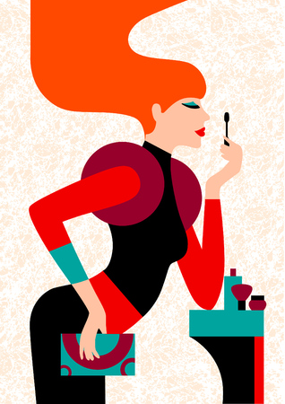 Makeup process. Cartoon style illustrationのイラスト素材