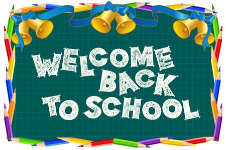 Back to school sign on the blackboard. Chalk letter effect. Study greeting announcementのイラスト素材