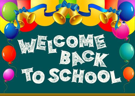 Back to school sign on the blackboard. Chalk letter effect. Study greeting announcementのイラスト素材