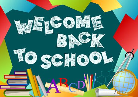 Back to school sign on the blackboard. Chalk letter effect. Study greeting announcementのイラスト素材