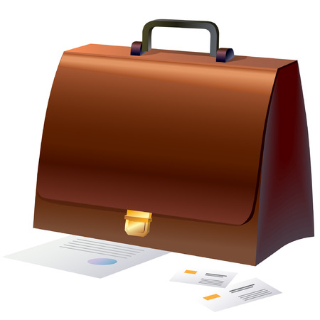 brown briefcase with document lists aroundのイラスト素材