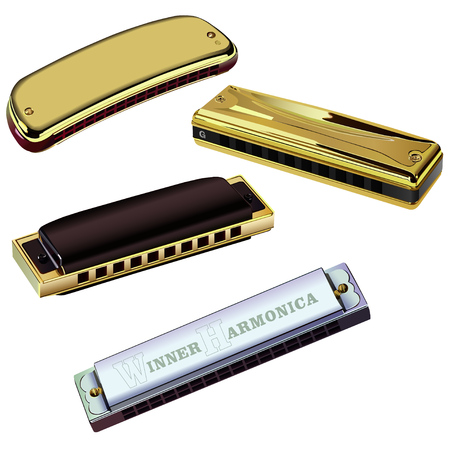 Harmonica colorful collection isolated objects on whiteのイラスト素材