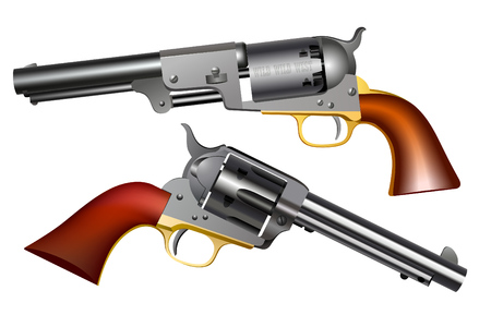 Wild west hand guns. Realistic images on white background.のイラスト素材