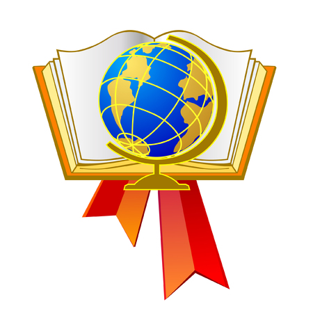 Colorful label for education design layouts: book, globe and red ribbon.のイラスト素材