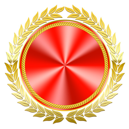 Gold plated round label in luxury style. Red gradient center for background information.のイラスト素材