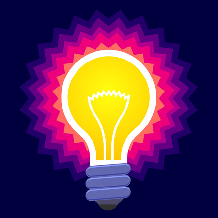 Electric bulb icon. Shining symbolic effect on the dark background. Icon template.のイラスト素材
