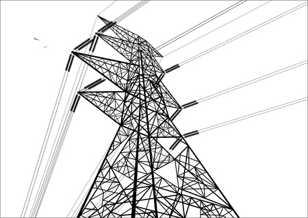 Power line construction. Line drawn image.のイラスト素材