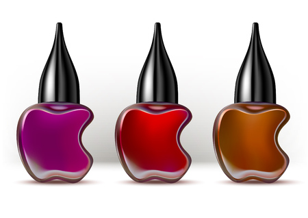 Realistic nail polish container set. Different color gammaのイラスト素材
